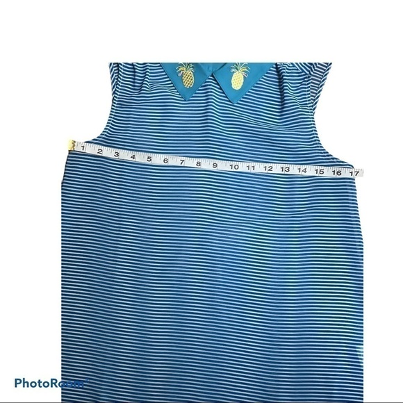 MODCLOTH blouse top blue pineapple fusion collard sleeveless woman’s size small - Picture 5 of 5